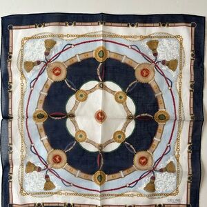 Celine Navy, Cream & Light Blue Equine Chain Silk Scarf